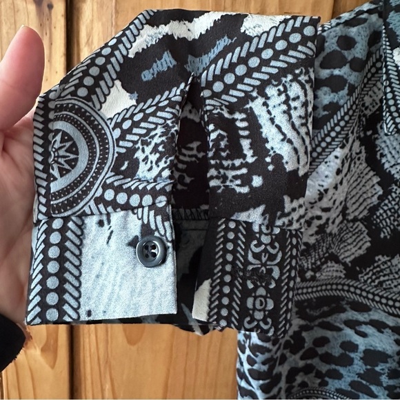 Animal Print Button Down Shirt Zebra Leopard Black Grey White - Medium - Picture 5 of 11